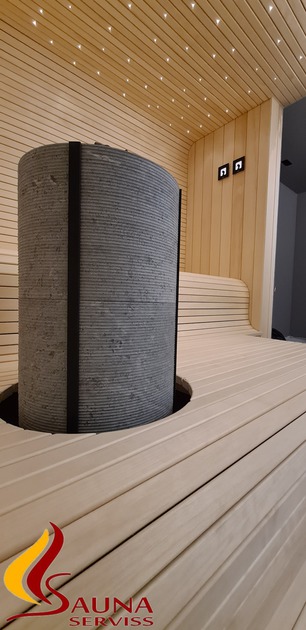 Drebulės apdaila pirtyje, apvalios lavos, pirtis lavose, pirties termometras, dizaino termometras, higrometras, ergonomiškos lavas, pirties namelis